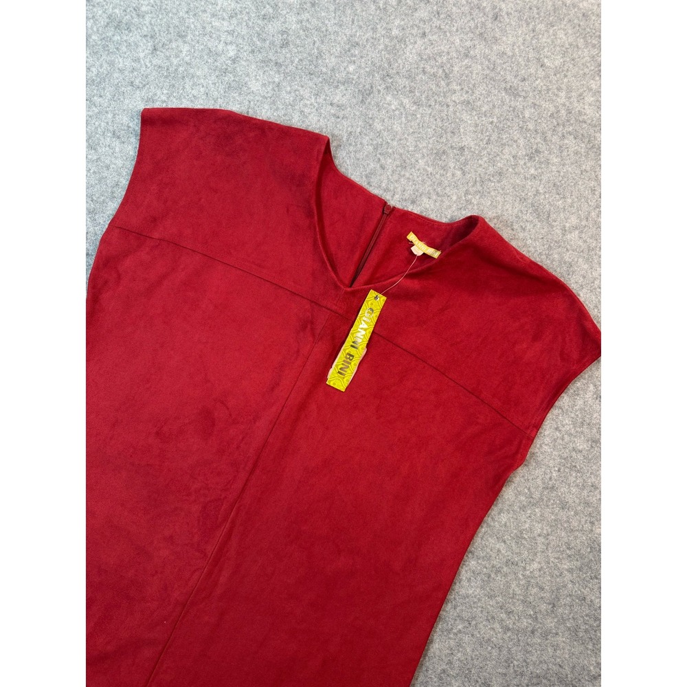 Gianni Bini Red Faux‎ Suede V-Neck Shift Dress Fringe Hem NWT Size M